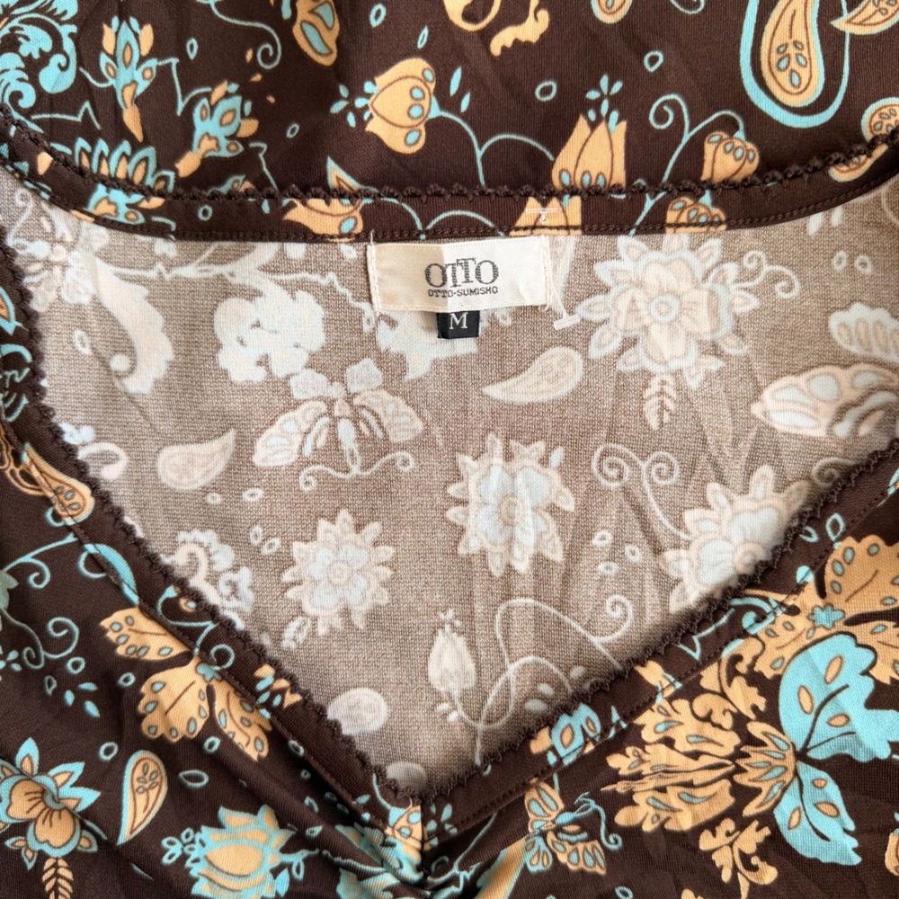 Otto‎ Sumisho Y2K Womens Brown Paisley Floral V-Neck Long Sleeve Size M Boho VTG - Picture 6 of 6